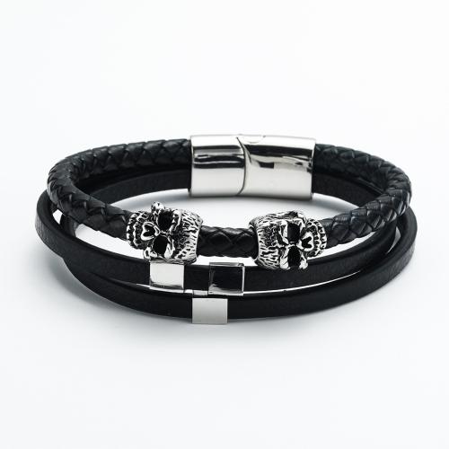 PU cavo bracciali, with 304 acciaio inox, gioielli di moda & per l'uomo, nero, 22mm, Diametro interno:Appross. 65mm, Venduto da PC