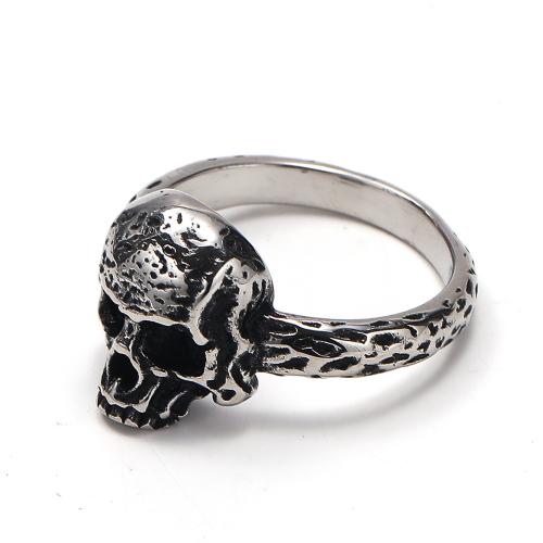 Rostfritt stål Fingerringar, 304 rostfritt stål, Skull, punk stil & olika storlek för val & för människan, ursprungliga färgen, Säljs av PC