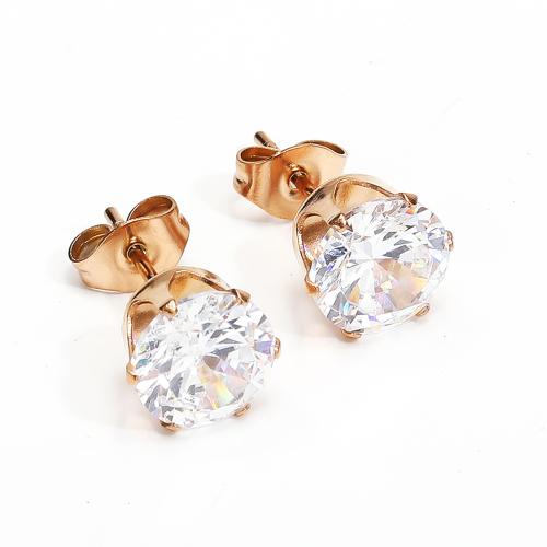 Roestvrij staal Stud Earrings, 304 roestvrij staal, met Cubic Zirconia, mode sieraden & uniseks, meer kleuren voor de keuze, 17x8mm, Verkocht door pair