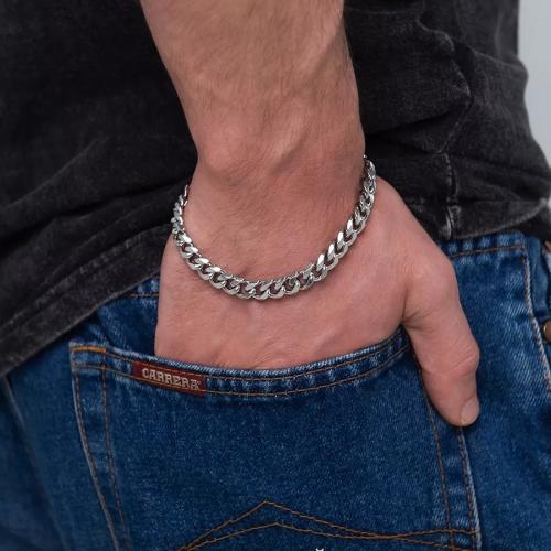 Zinklegering armbandkettingen, Zinc Alloy, Hart, silver plated, voor de mens, nikkel, lood en cadmium vrij, Verkocht door PC