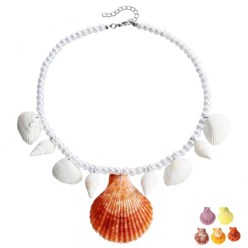 Zinc Alloy smykker halskæde, med Shell & Plastic Pearl, Shell, sølvfarvet forgyldt, tilfældigt sendt & for kvinde, flerfarvede, nikkel, bly & cadmium fri, Solgt af PC