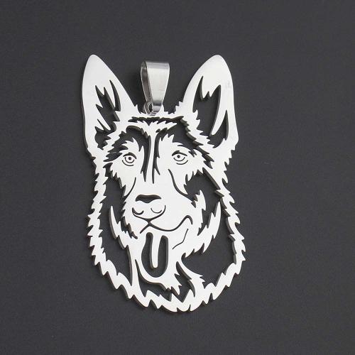 Roestvrij staal Animal Hangers, 304 roestvrij staal, Wolf, plated, DIY, zilver, 48.20x29.30x1.40mm, Verkocht door PC