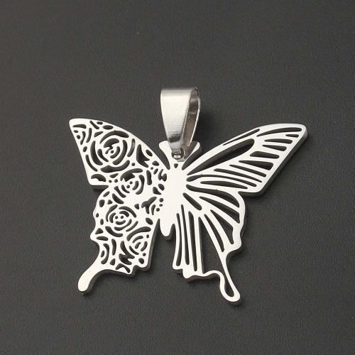 Zwierzę Zawieszki ze stali nierdzewnej, Stal nierdzewna 304, Motyl, Powlekane, DIY, srebro, 32.30x25.30x1.30mm, sprzedane przez PC