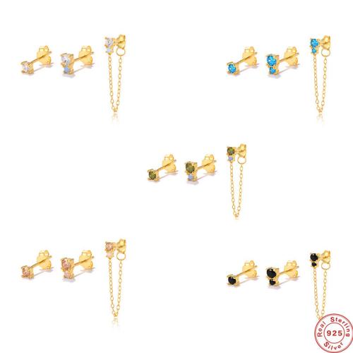 Pendientes de Micro Pavé de Zirconía Cúbica en Plata de Ley, plata de ley 925, tres piezas & micro arcilla de zirconia cúbica & para mujer, más colores para la opción, Vendido por Set