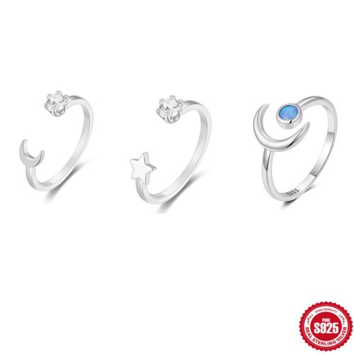 Cubic Zirconia micr3ofono pavimenta anillos de plata esterlina, plata de ley 925, con Ópalo, diferentes estilos para la opción & micro arcilla de zirconia cúbica & para mujer, plateado, Vendido por UD