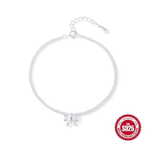 Sterling Silver Armband, 925 Sterling Silver, Bowknot, micro bana cubic zirconia & för kvinna, silver, Säljs av PC