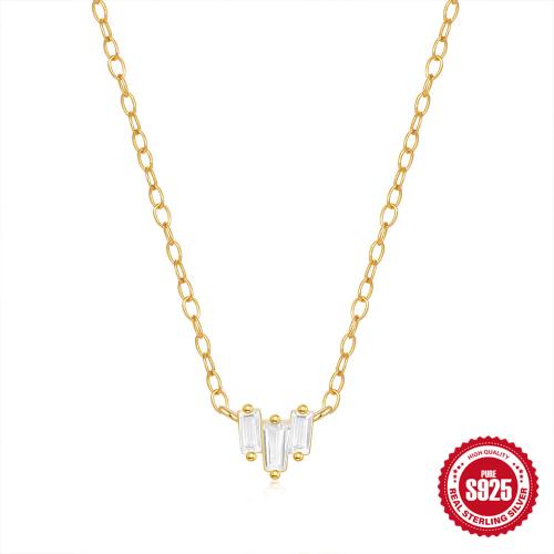 Circón cúbico micr3ofono pavimenta collar de plata esterlina, plata de ley 925, micro arcilla de zirconia cúbica & para mujer, dorado, Vendido por UD