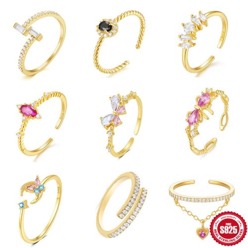 Cubic Zirconia micr3ofono pavimenta anillos de plata esterlina, plata de ley 925, diferentes estilos para la opción & micro arcilla de zirconia cúbica & para mujer, más colores para la opción, Vendido por UD