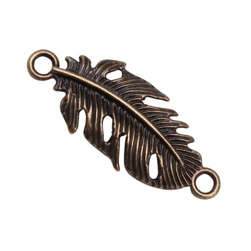 Zinc Alloy Connector, Feather, antique bronze color plated, vintage & fashion jewelry & DIY & 1/1 loop, 35x14mm, Sold By PC