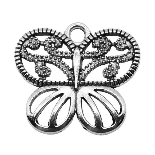 Zinc Alloy Animal Pendler, Butterfly, antik sølv farve forgyldt, Vintage & mode smykker & du kan DIY & hule, 21x24mm, Solgt af PC