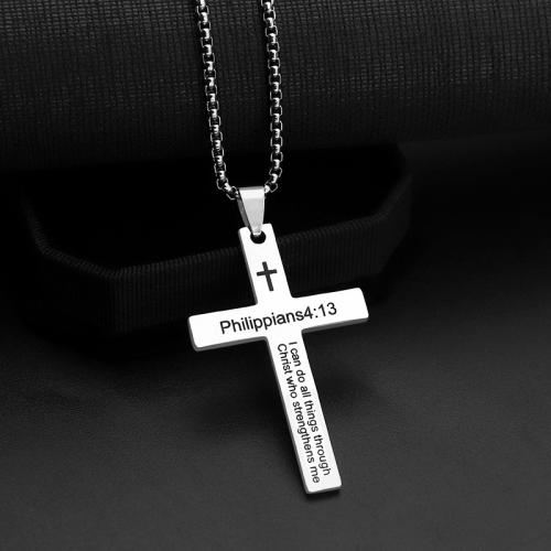 Stainless Steel Jewelry Necklace 304 Stainless Steel Cross polished fashion jewelry & Unisex original color Length Approx 60 cm Sold By PC