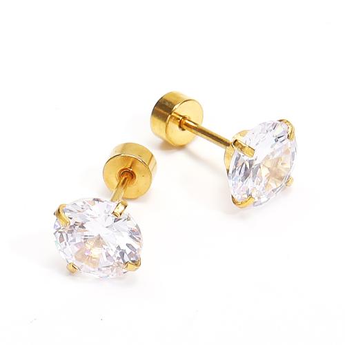 Roestvrij staal Stud Earrings, 304 roestvrij staal, met Cubic Zirconia, mode sieraden & voor vrouw, meer kleuren voor de keuze, Verkocht door PC