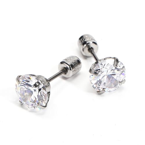 Roestvrij staal Stud Earrings, 304 roestvrij staal, met Cubic Zirconia, mode sieraden & verschillende grootte voor keus & voor de mens, oorspronkelijke kleur, Verkocht door PC