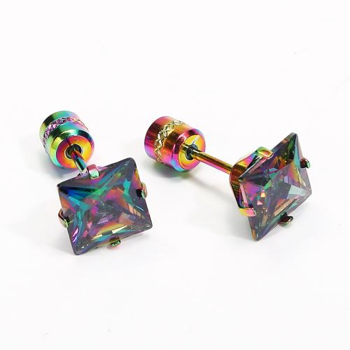 Roestvrij staal Stud Earrings, 304 roestvrij staal, met Cubic Zirconia, mode sieraden & uniseks, meer kleuren voor de keuze, Verkocht door PC