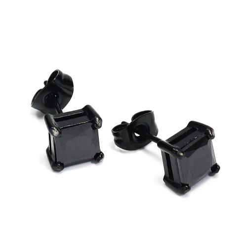 Roestvrij staal Stud Earrings, 304 roestvrij staal, met Cubic Zirconia, Plein, mode sieraden & uniseks, meer kleuren voor de keuze, 15x7mm, Verkocht door PC