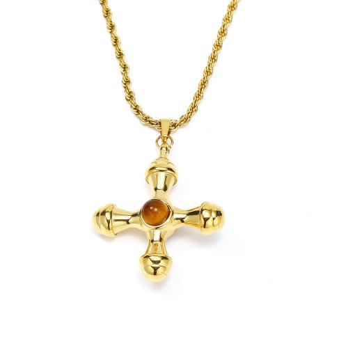 Stainless Steel Jewelry Necklace 304 Stainless Steel Cross Vacuum Ion Plating fashion jewelry & for woman golden Length Approx 45 cm Sold By PC