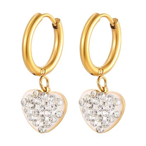 Huggie hoepel Drop Earrings, 304 roestvrij staal, Hart, gold plated, voor vrouw & met strass, meer kleuren voor de keuze, nikkel, lood en cadmium vrij, Verkocht door pair