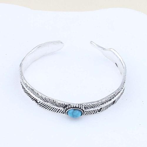 Cink ötvözet Bangle Jewelry, -val türkiz & Vas, galvanizált, divat ékszerek, ezüst, nikkel, ólom és kadmium mentes, 61.40x54.80x9.40mm, 12PC-k/Bag, Által értékesített Bag