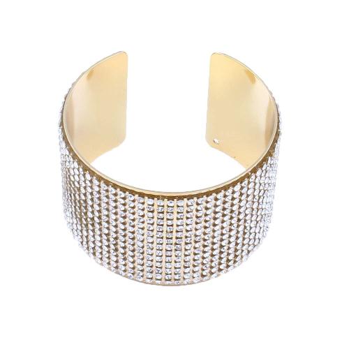 Zink Alloy Bangle Smycken, med Järn, plated, mode smycken & med strass, gyllene, nickel, bly och kadmium gratis, 63.70x57.80x40.10mm, 12PC/Bag, Säljs av Bag