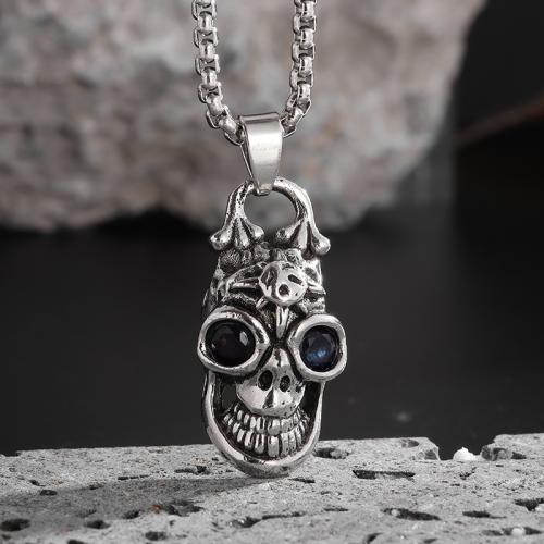 Stainless Steel Jewelry Necklace 304 Stainless Steel Skull plated fashion jewelry silver color Length 60 cm Sold By PC