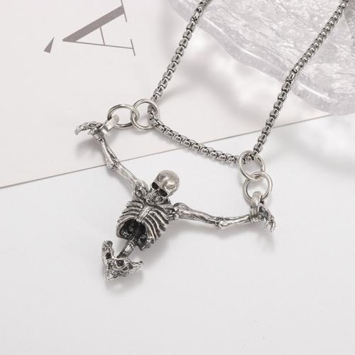 Stainless Steel smycken halsband, 304 rostfritt stål, Skull, plated, mode smycken, silver, 50x60mm, Längd 60 cm, Säljs av PC