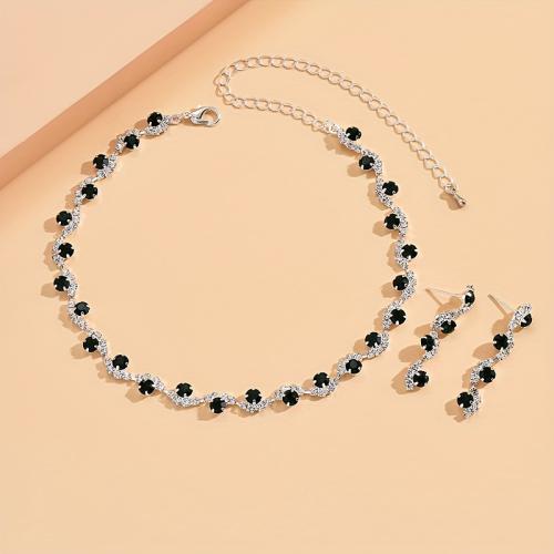 Zinc Alloy Jewelry Sets Stud Earring & necklace fashion jewelry & for woman & with rhinestone Sold By Set