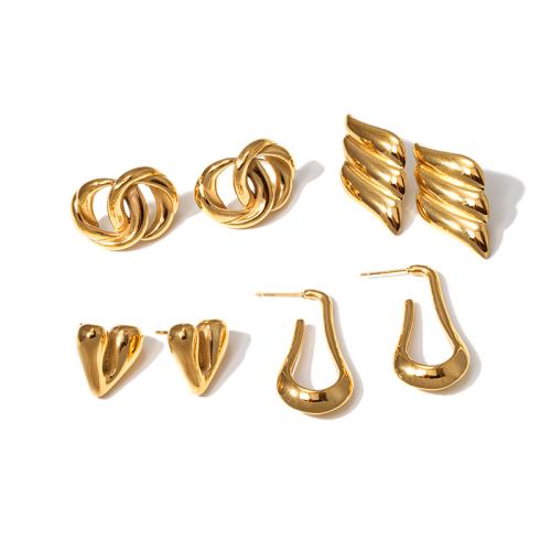 Stainless Steel Stud Earrings 304 Stainless Steel plated & for woman golden Sold By Pair