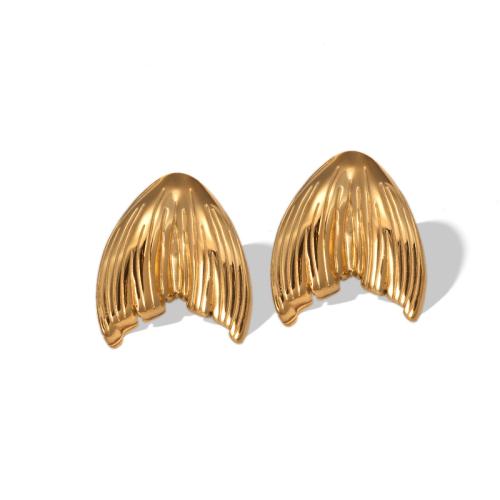 Stainless Steel Stud Earrings 304 Stainless Steel plated & for woman golden Sold By Pair