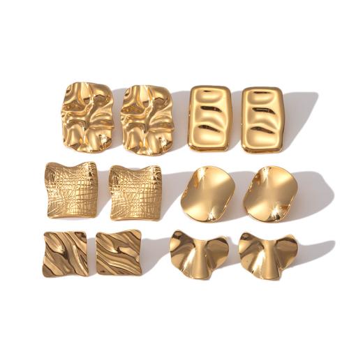 Stainless Steel Stud Earrings 304 Stainless Steel plated & for woman golden Sold By Pair