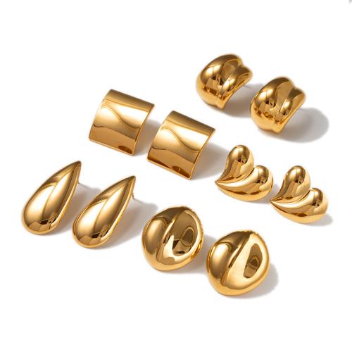 Stainless Steel Stud Earrings 304 Stainless Steel plated & for woman golden Sold By Pair