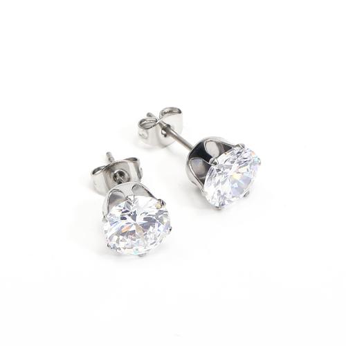 Roestvrij staal Stud Earrings, 304 roestvrij staal, met Cubic Zirconia, mode sieraden & verschillende grootte voor keus & voor vrouw, meer kleuren voor de keuze, Verkocht door PC