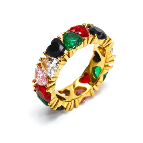 Anillo de dedo del acero inoxidable del Zirconia cúbico, acero inoxidable 304, con cúbica circonia, Corazón, Joyería & diverso tamaño para la opción & para mujer, más colores para la opción, Vendido por UD