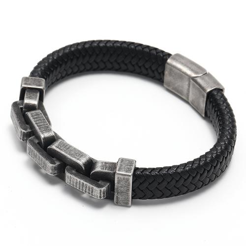 Edelstahl Schmuck Armband, PU Leder, mit 304 Edelstahl, Punk-Stil & für den Menschen, schwarz, 13mm, Länge 22 cm, verkauft von PC