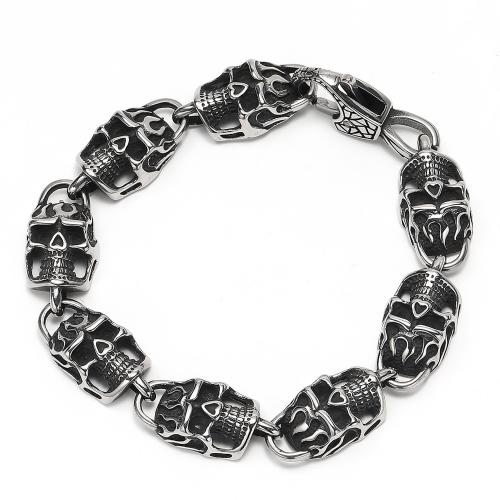 Edelstahl Schmuck Armband, 304 Edelstahl, Schädel, Punk-Stil & für den Menschen, schwarz, 15mm, Länge 25 cm, verkauft von PC