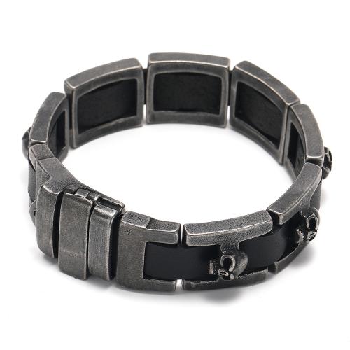 Stainless Steel smycken Armband, 304 rostfritt stål, med PU, Skull, punk stil & för människan, svart, 19mm, Längd 22 cm, Säljs av PC