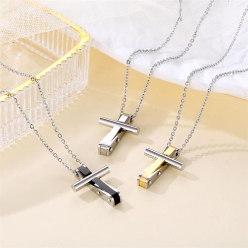 Titanium Steel Necklace Cross plated Unisex Length Approx 41-50 cm Sold By PC