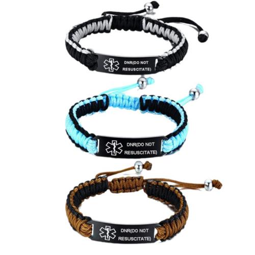 Bijoux bracelet en acier inoxydable, Acier inoxydable 304, avec corde en nylon, poli, unisexe & styles différents pour le choix, plus de couleurs à choisir, Longueur 16 cm, Vendu par PC