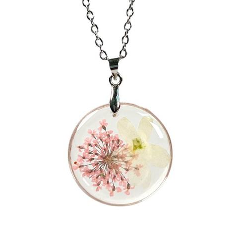 Bijoux de fleurs séchées pressées, Acier inoxydable 304, avec Fleurs séchées & résine, styles différents pour le choix & pour femme, plus de couleurs à choisir, Longueur 45 cm, 6PC/sac, Vendu par sac