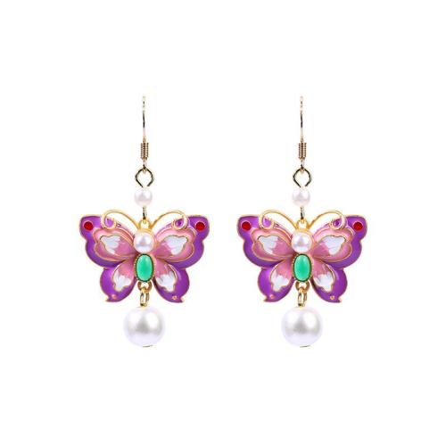 aleación de zinc Pendientes con Colgantes, con Perlas plásticas, chapado en color dorado, Esmalte de Esmalte Pintado a mano & diferentes estilos para la opción & para mujer, earring length 10-70mm, Vendido por Par