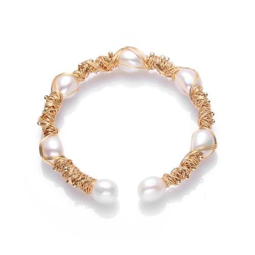 Mässing Armband, med Freshwater Pearl, mode smycken & för kvinna, gyllene, Längd Ca 17 cm, Säljs av PC