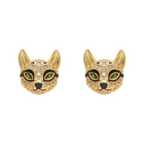 Ciúbach Zirconia Micrimhilseogra réiteodh Earring Prás, Fox, 18K ór plátáilte, jewelry faisin & micrea réiteach zirconia ciúbach & do bhean, órga, 14x13mm, Díolta De réir Péire