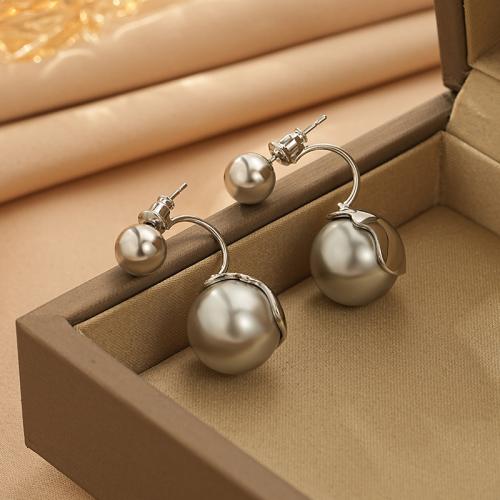 Mässing Stud Örhänge, med Plast Pearl, mode smycken & för kvinna, silver, 30x15mm, Säljs av Par