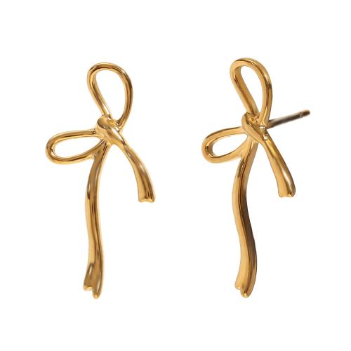 Pendientes de Acero Inoxidable, acero inoxidable 304, Lazo, 18K chapado en oro, Joyería & para mujer & hueco, dorado, 25.40x10.60mm, Vendido por Par