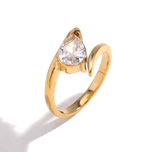 Anillo de dedo del acero inoxidable del Zirconia cúbico, acero inoxidable 304, 18K chapado en oro, Joyería & micro arcilla de zirconia cúbica & para mujer, dorado, Vendido por UD