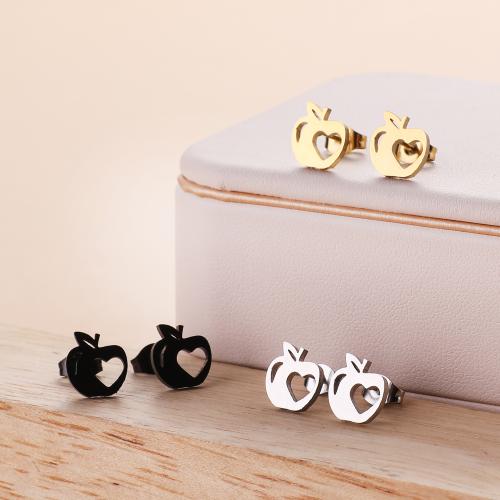 Roestvrij staal Stud Earrings, 304 roestvrij staal, Appel, mode sieraden & voor vrouw & hol, meer kleuren voor de keuze, 9x10mm, 12paren/Bag, Verkocht door Bag