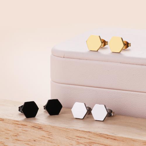 Roestvrij staal Stud Earrings, 304 roestvrij staal, Zeshoek, mode sieraden & voor vrouw, meer kleuren voor de keuze, 9x7.80mm, 12paren/Bag, Verkocht door Bag