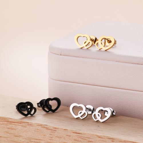 Roestvrij staal Stud Earrings, 304 roestvrij staal, Hart, mode sieraden & voor vrouw & hol, meer kleuren voor de keuze, 10x7.50mm, 12paren/Bag, Verkocht door Bag