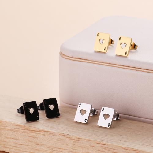 Roestvrij staal Stud Earrings, 304 roestvrij staal, Poker, mode sieraden & voor vrouw & hol, meer kleuren voor de keuze, 7.20x10mm, 12paren/Bag, Verkocht door Bag