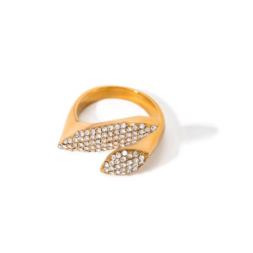 Rhinestone-Edelstahl -Finger-Ring, 304 Edelstahl, 18K vergoldet, Modeschmuck & für Frau & mit Strass, goldfarben, verkauft von PC