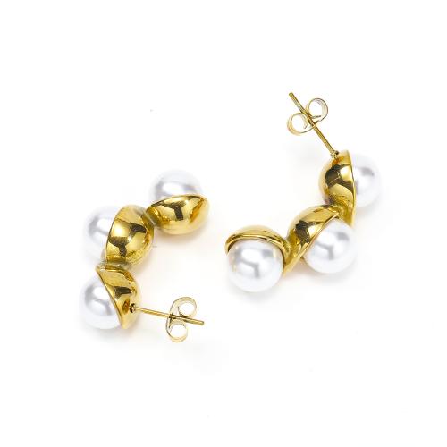 Roestvrij staal Stud Earrings, 304 roestvrij staal, met Plastic Pearl, mode sieraden & voor vrouw, 26x14mm, Verkocht door pair